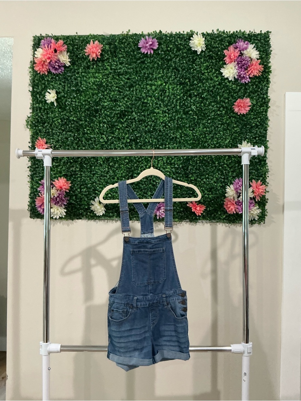Girls Denim Blue Short Overalls with Adjustable Straps